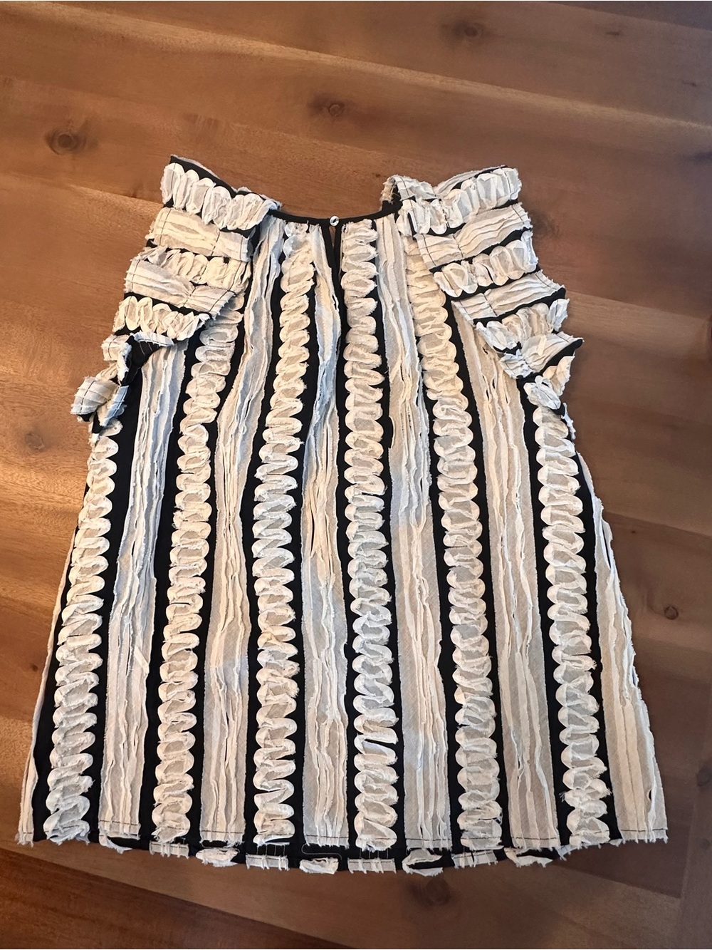 THML Black and White Ruffle Stripe Sleeveless Blouse